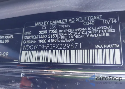 2015 Mercedes-Benz G 550 4Matic z USA, uszkodzony, nr VIN WDCYC3HF5FX229871